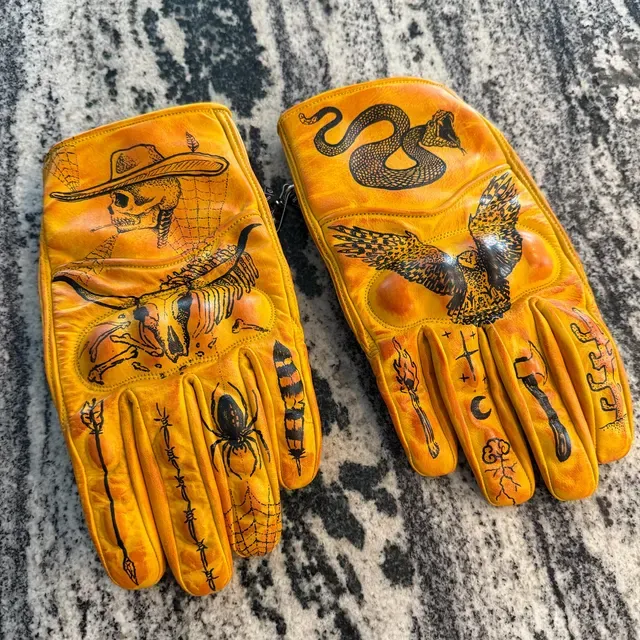 Print Vintage Leather Work Gloves