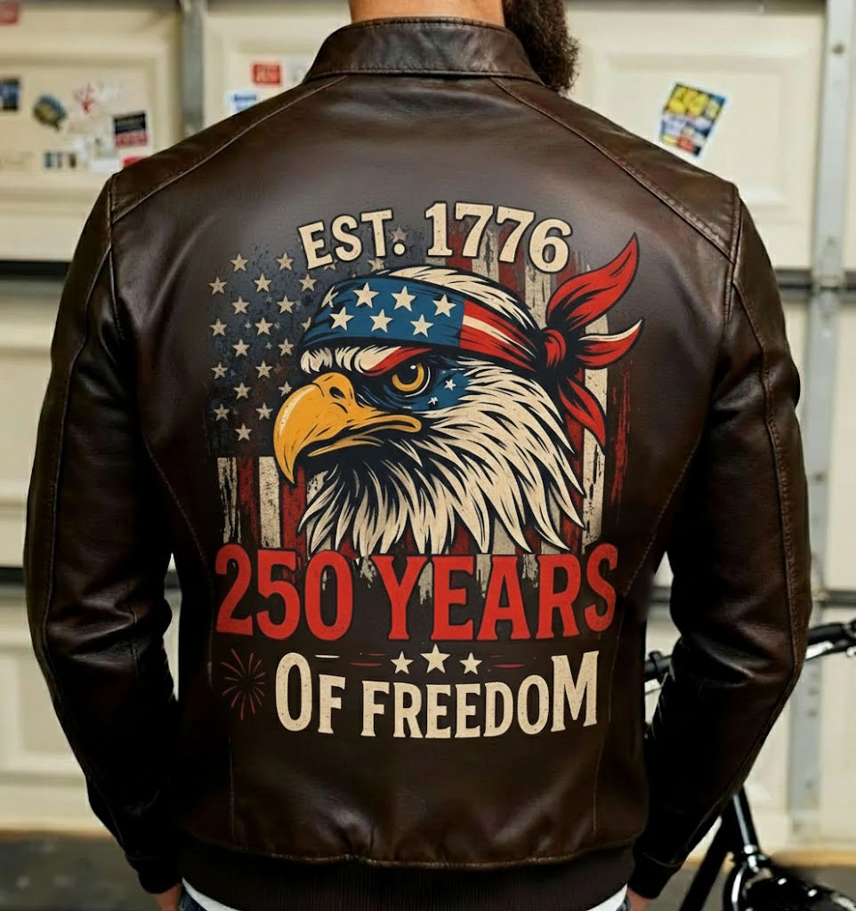 Patriotic Eagle Anniversary Leather Jacket – 250 Years of Freedom