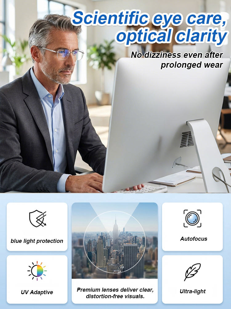 Ultra-light Intelligent Zoom Photochromic Anti-blue Light Reading Glasses