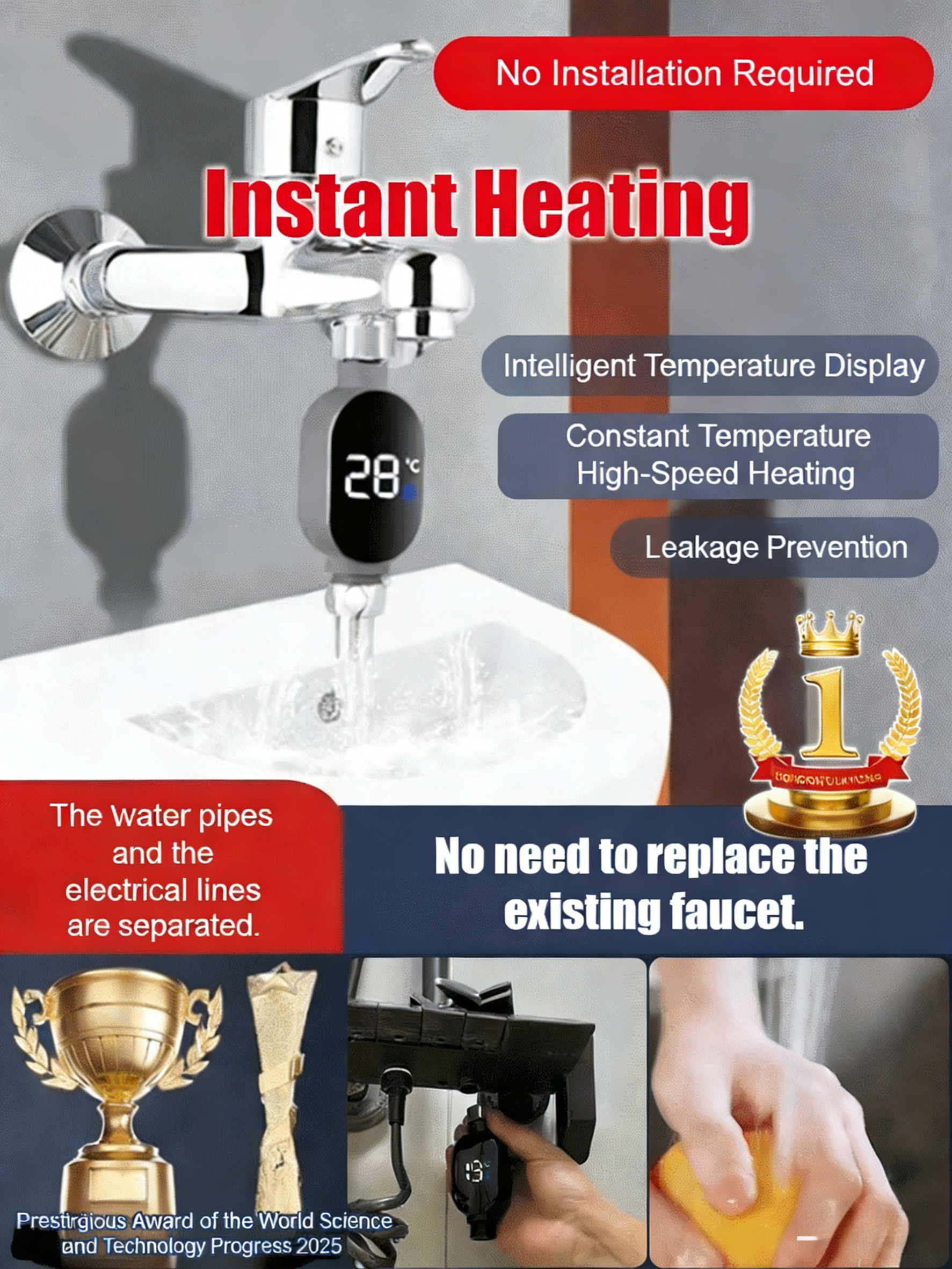 【0 electricity bill】Intelligent waterproof shower head with temperature display