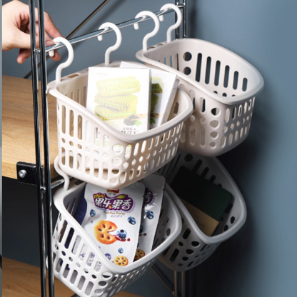Hooked hanging storage basket