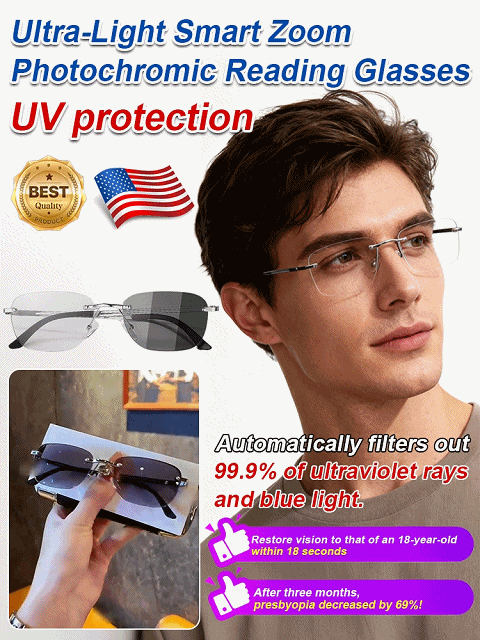 Ultra-light Intelligent Zoom Photochromic Anti-blue Light Reading Glasses