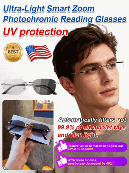 Ultra-light Intelligent Zoom Photochromic Anti-blue Light Reading Glasses