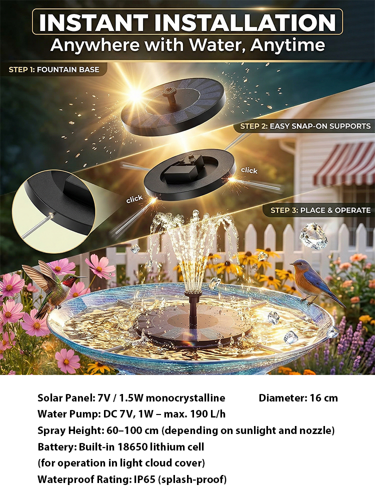 Solar Powered Garden Fountain Pump for Bird Bath & Pond