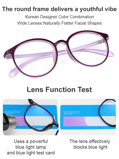 Ultralight, compact reading glasses with blue light filter