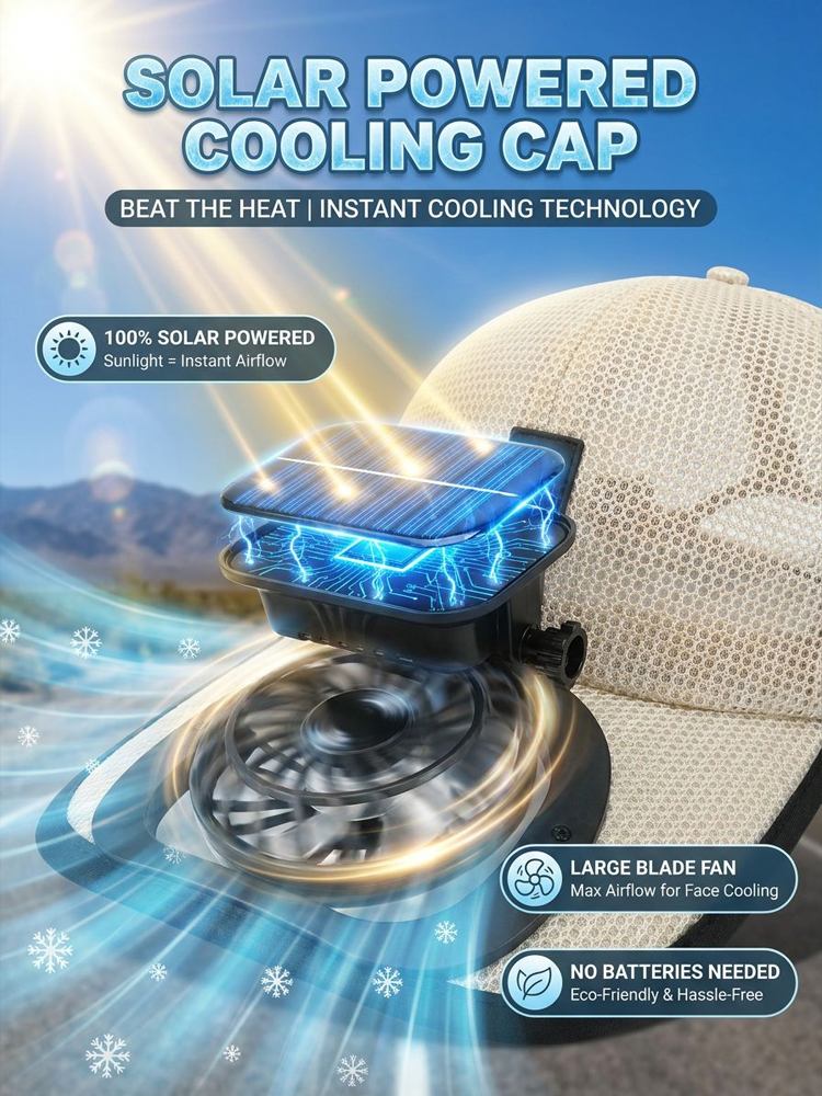 [Outdoor Cooling Essential] Solar-Powered Breathable Mesh Baseball Cap