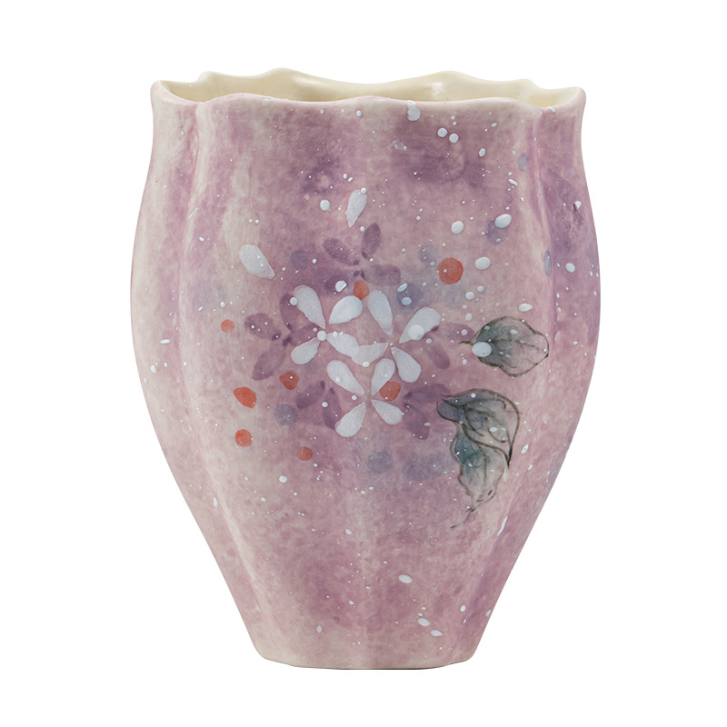 Tasse à thé en écailles violettes peintes à la main avec hortensia sous glaçure, tasse d'hôte, tasse unique, tasse à thé exquise, service à thé Kung Fu pour dames