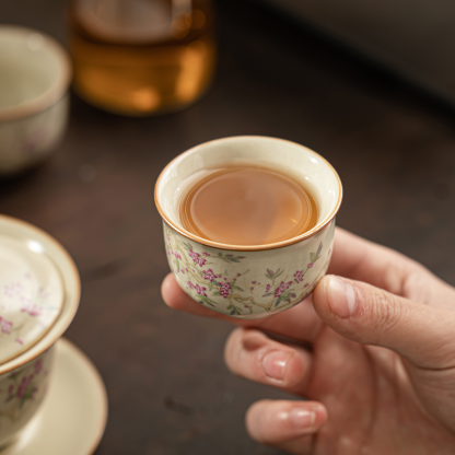 Tasse à thé beige Ru kiln master, tasse à thé haut de gamme, simple céramique chinoise pouvant être surélevée, service à thé dédié personnel, tasse à thé