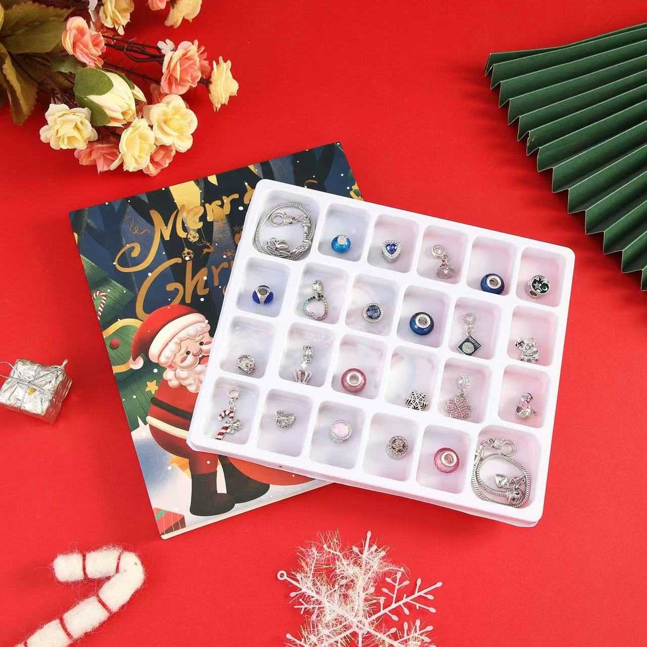 24 Days Christmas Advent Calendar Bracelet Set – Holiday Jewelry Countdown Gift