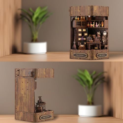 Book Nook Kit - DIY Enchanted Cottage Miniature House for Adults &amp; Teens. 3D Wooden Puzzle Booknook with LED Lights. Bookshelf Insert Decor &amp; Creative Model Building(Magic Bookstore)