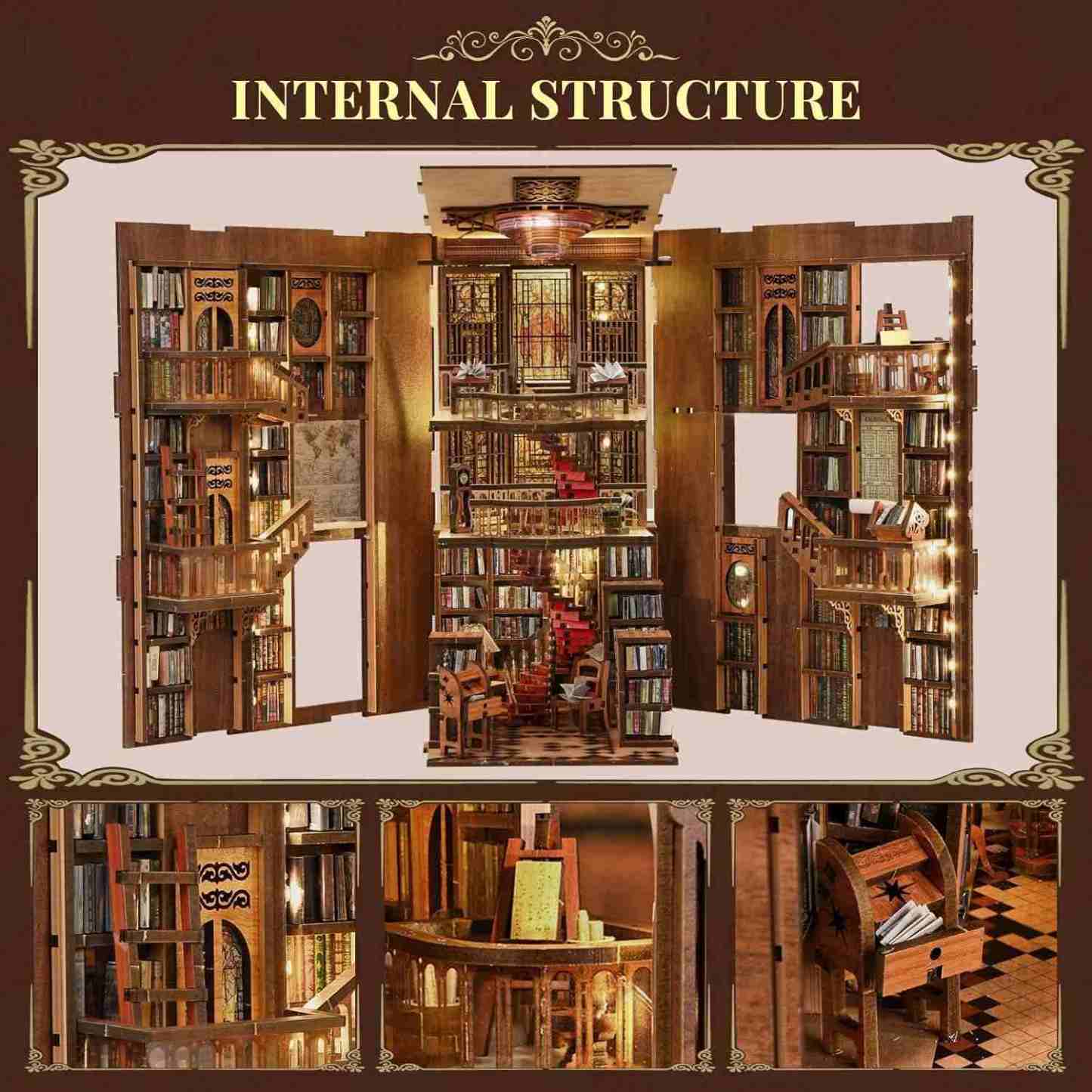 Abbey Library DIY Book Nook Kit – Miniature Bookshelf Insert for Classic Book Lovers