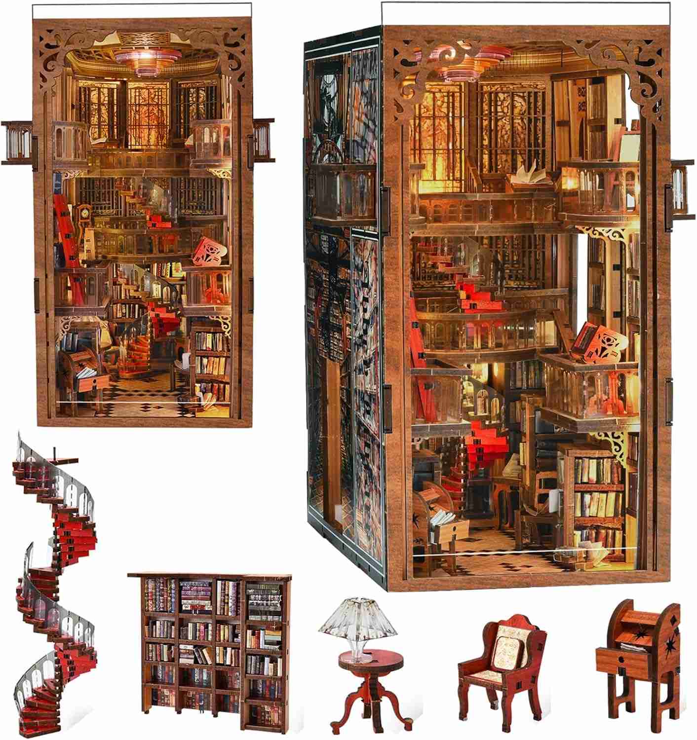 Abbey Library DIY Book Nook Kit – Miniature Bookshelf Insert for Classic Book Lovers