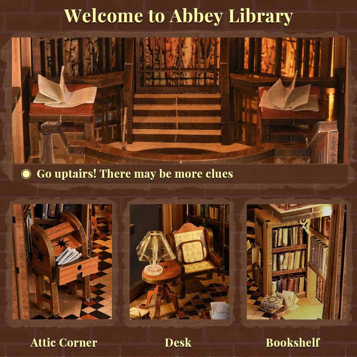 Abbey Library DIY Book Nook Kit – Miniature Bookshelf Insert for Classic Book Lovers