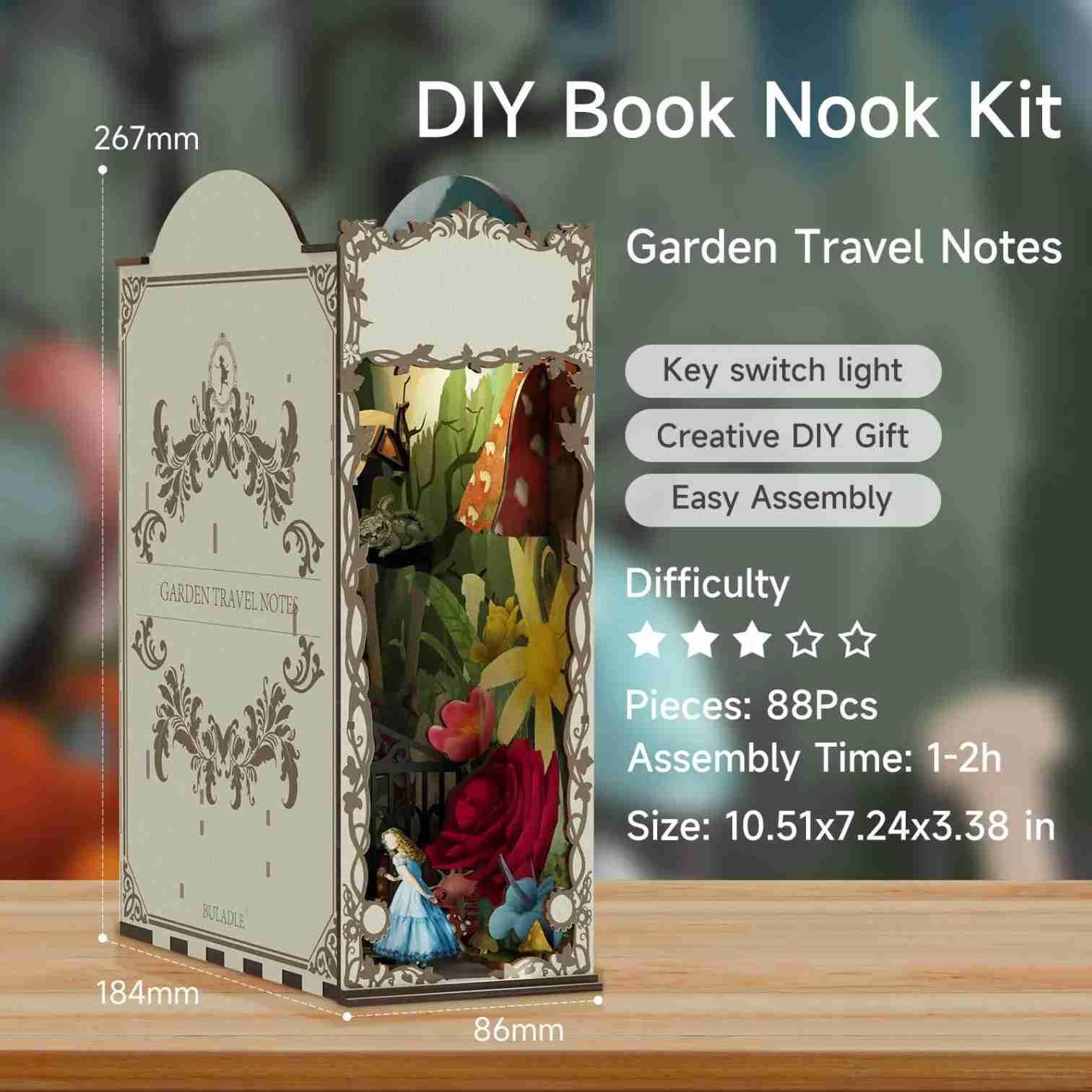 Alice in Wonderland Magic Garden Book Nook with Touch Light DIY Kit