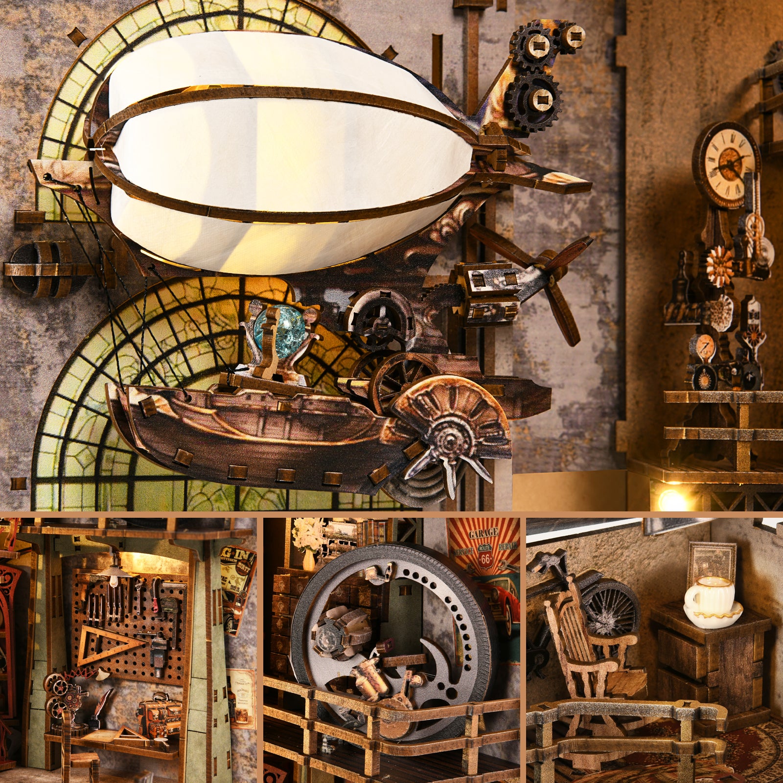 Uncle Peter's Steampunk Workshop DIY Book Nook Kit – Miniature Steampunk Bookshelf Scene & Collector’s DIY Kit