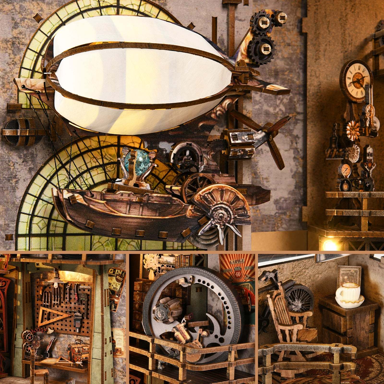 Uncle Peter's Steampunk Workshop DIY Book Nook Kit – Miniature Steampunk Bookshelf Scene & Collector’s DIY Kit