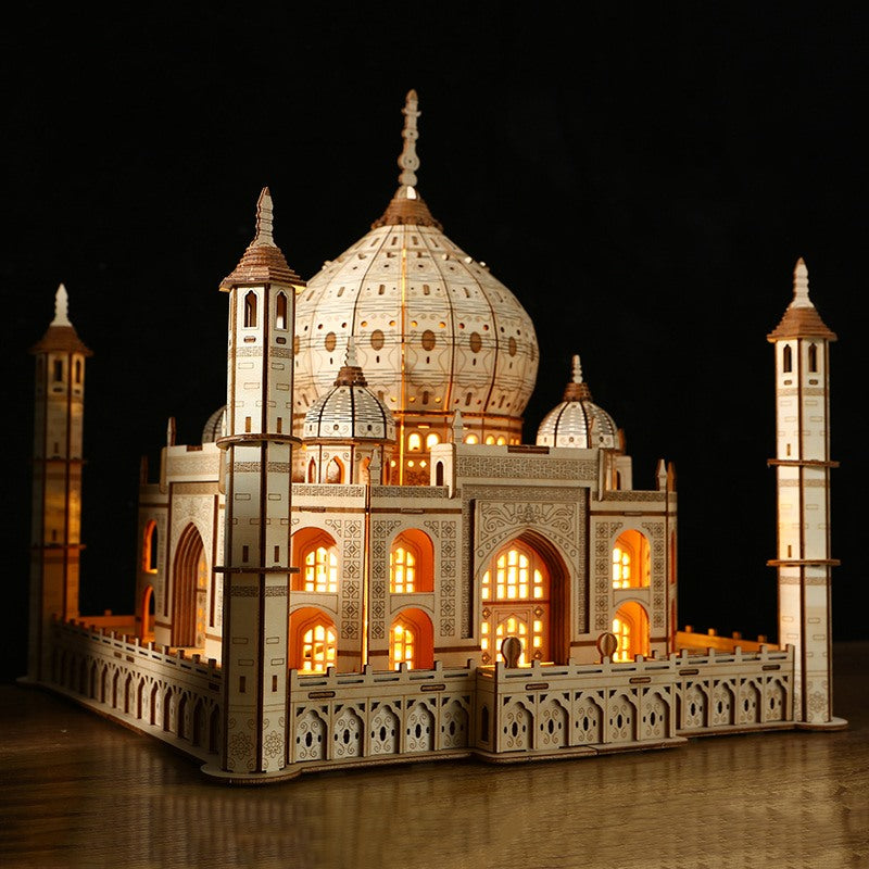 Taj Mahal Castle 3D Wooden Puzzle DIY Mechanical Model with Light Gift