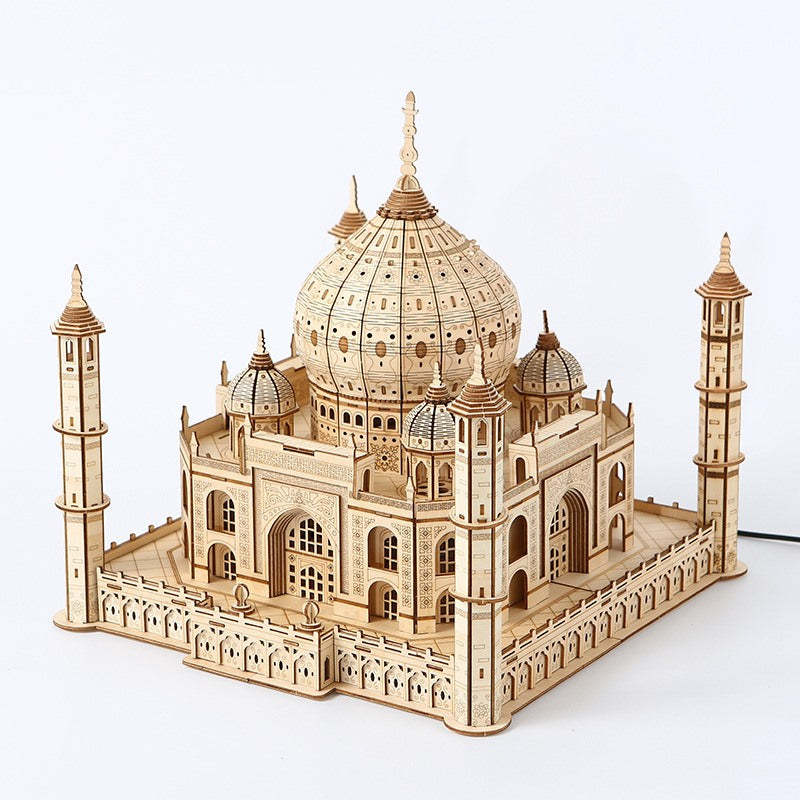 Taj Mahal Castle 3D Wooden Puzzle DIY Mechanical Model with Light Gift