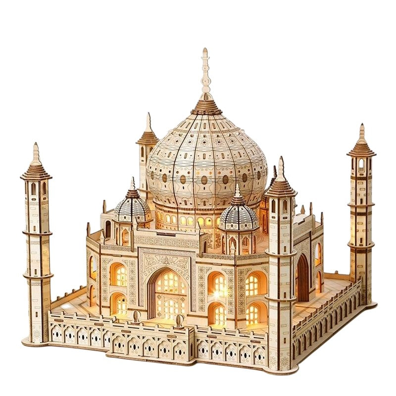 Taj Mahal Castle 3D Wooden Puzzle DIY Mechanical Model with Light Gift