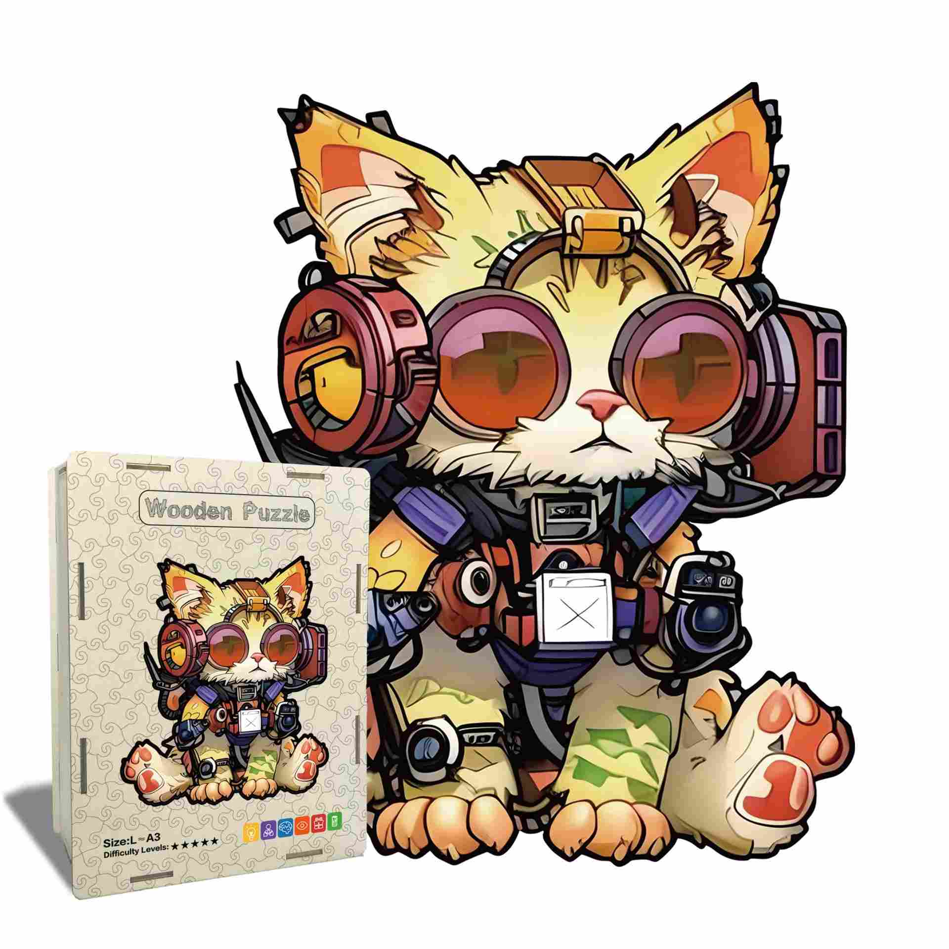 Cat Wearing Headphones Wooden Jigsaw Puzzles