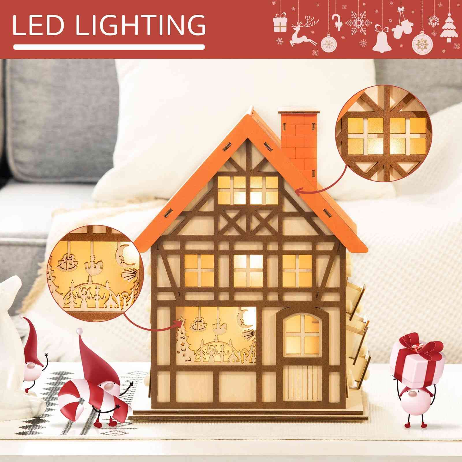 Wooden Christmas Advent Calendar House with LED Lights – 24 Days Holiday Countdown & Gift