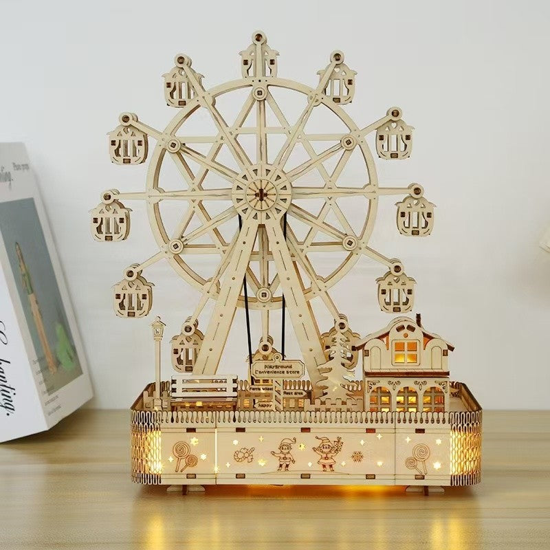 Christmas Ferris Wheel 3D Puzzle with Lights Music DIY Paintable Wood Model