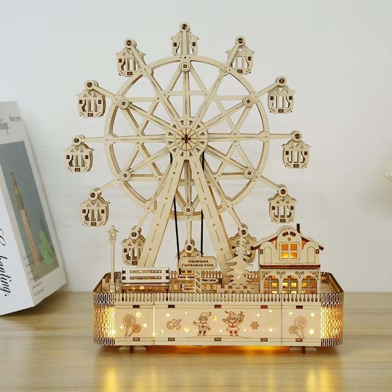 Christmas Ferris Wheel 3D Puzzle with Lights Music DIY Paintable Wood Model