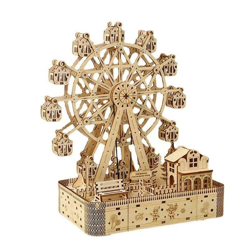 Christmas Ferris Wheel 3D Puzzle with Lights Music DIY Paintable Wood Model