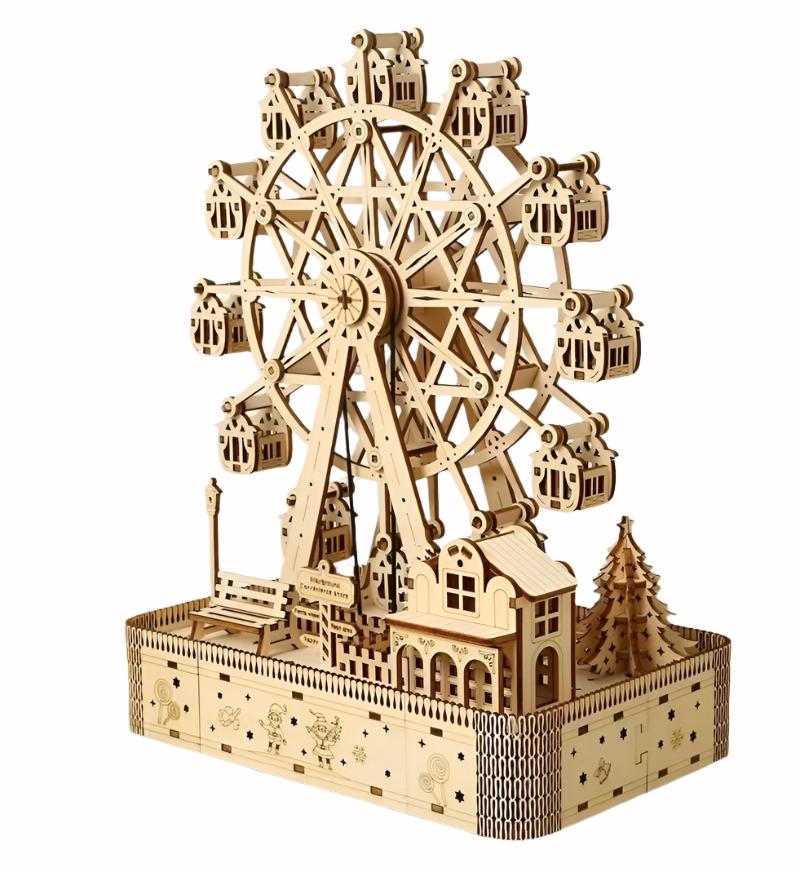 Christmas Ferris Wheel 3D Puzzle with Lights Music DIY Paintable Wood Model