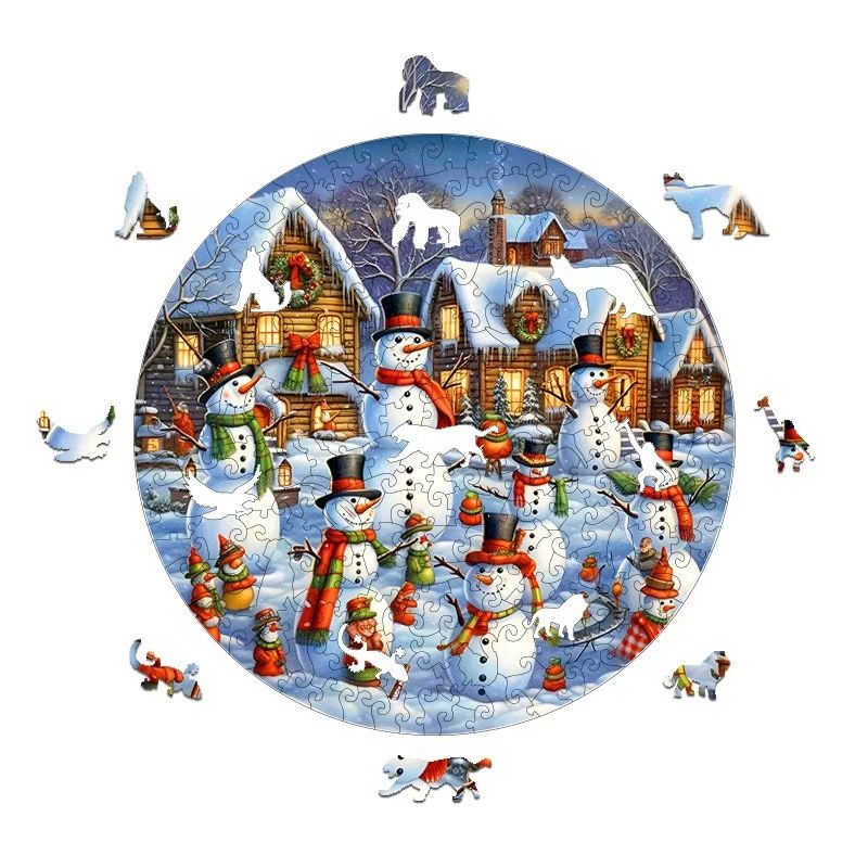 Christmas Snowman Wooden Animal Puzzle – Holiday Homestead Jigsaw Gift for Kids & Adults