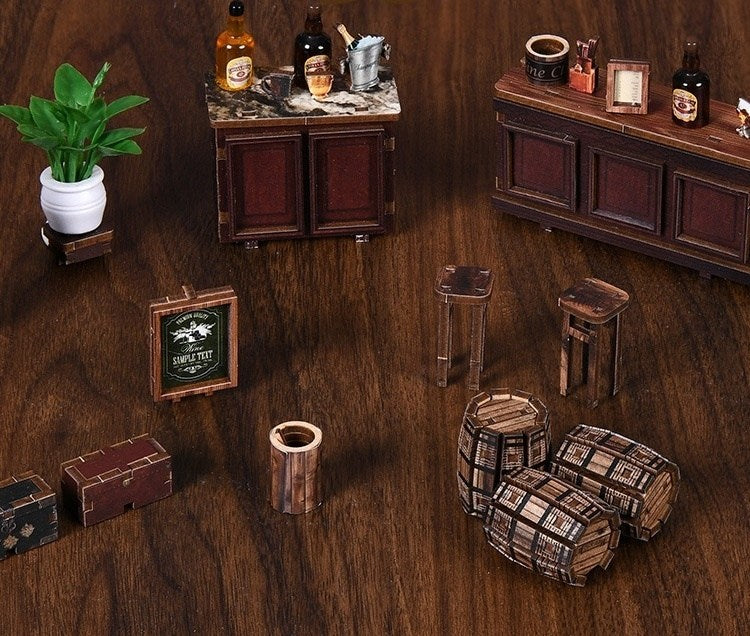 Corner Tavern DIY Miniature House Kit Wooden Pub Model