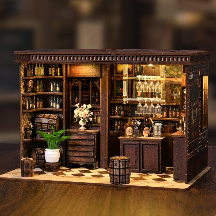 Corner Tavern DIY Miniature House Kit Wooden Pub Model