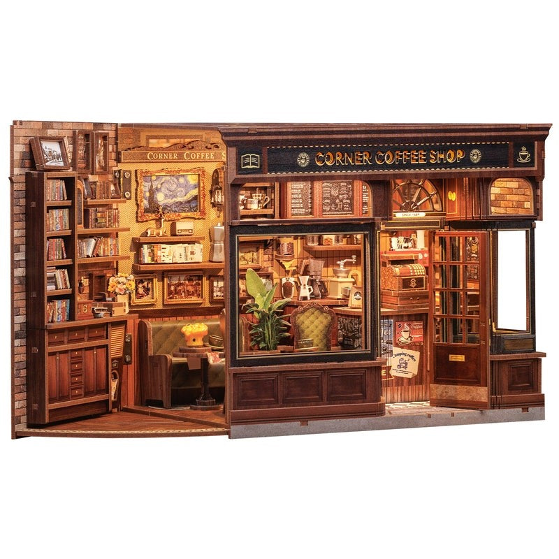 Corner Coffee Shop DIY Dollhouse Miniature House Kit 294 PCS