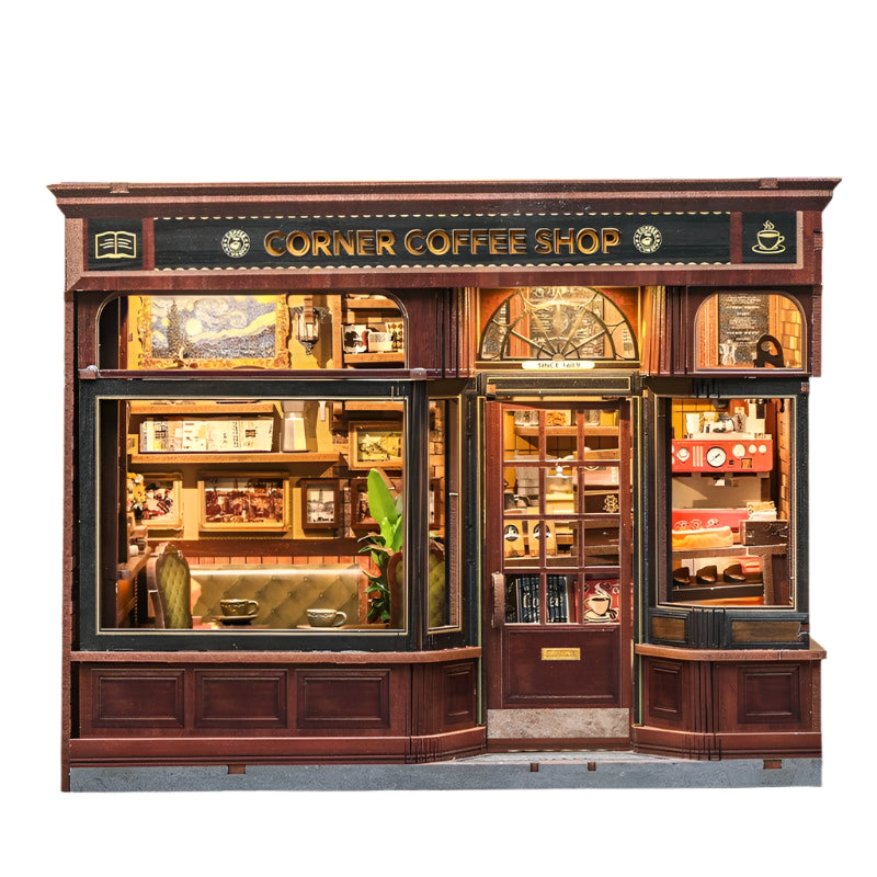 Corner Coffee Shop DIY Dollhouse Miniature House Kit 294 PCS
