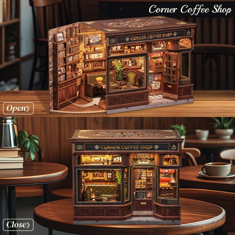 Corner Coffee Shop DIY Dollhouse Miniature House Kit 294 PCS
