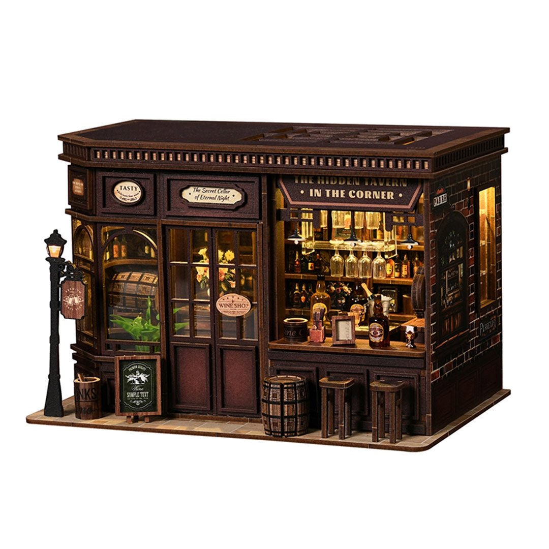 Corner Tavern DIY Miniature House Kit Wooden Pub Model