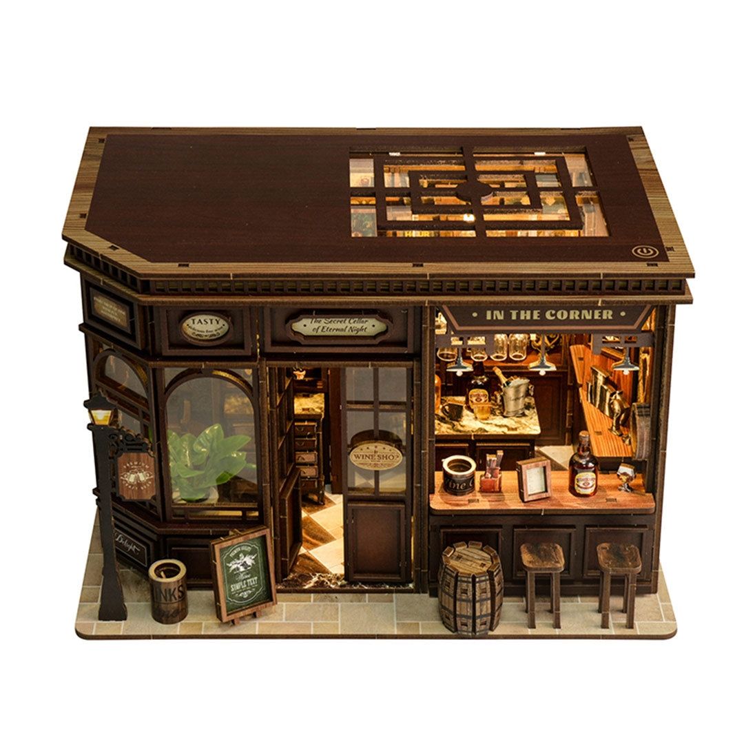 Corner Tavern DIY Miniature House Kit Wooden Pub Model