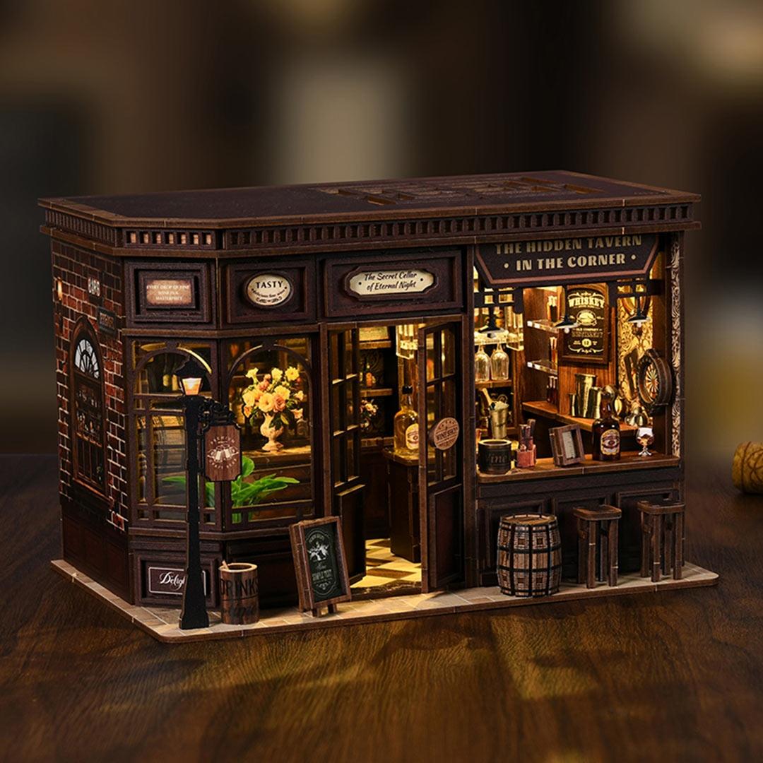 Corner Tavern DIY Miniature House Kit Wooden Pub Model