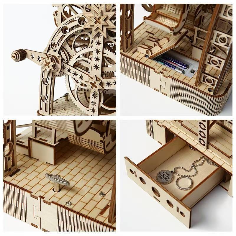 Hand Cranked Ferris Wheel 3D Wooden Puzzle DIY Toy with Light