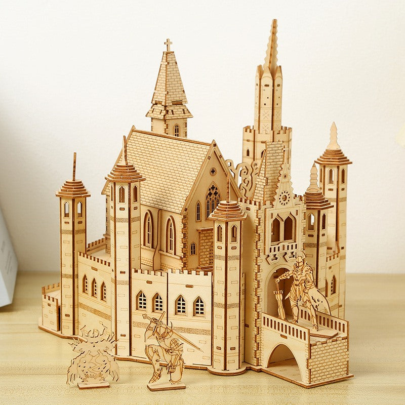 Castle 3D Wooden Puzzle DIY Mechanical Model with Light Gift Decor
