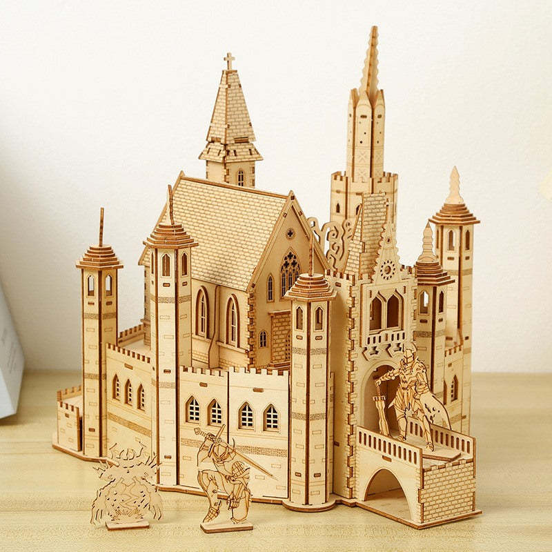 Castle 3D Wooden Puzzle DIY Mechanical Model with Light Gift Decor