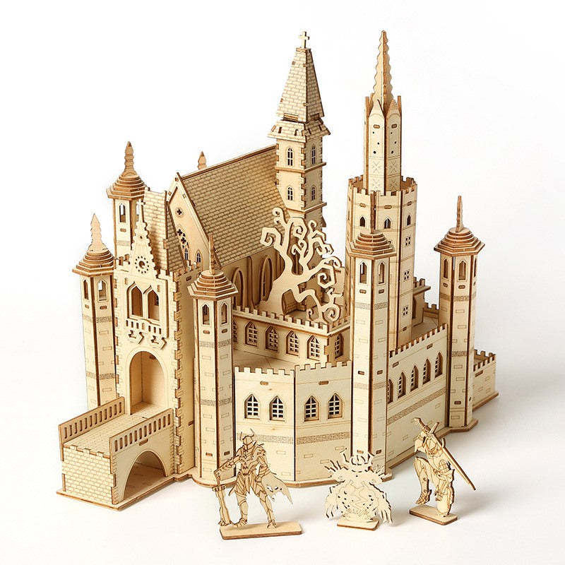 Castle 3D Wooden Puzzle DIY Mechanical Model with Light Gift Decor