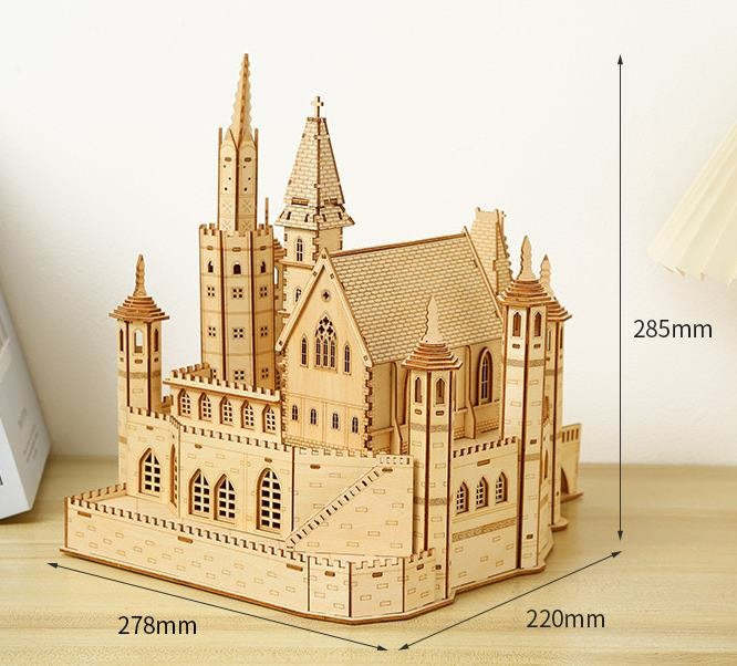 Castle 3D Wooden Puzzle DIY Mechanical Model with Light Gift Decor