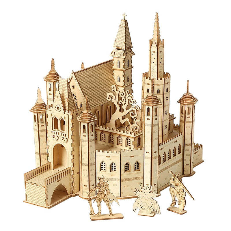 Castle 3D Wooden Puzzle DIY Mechanical Model with Light Gift Decor
