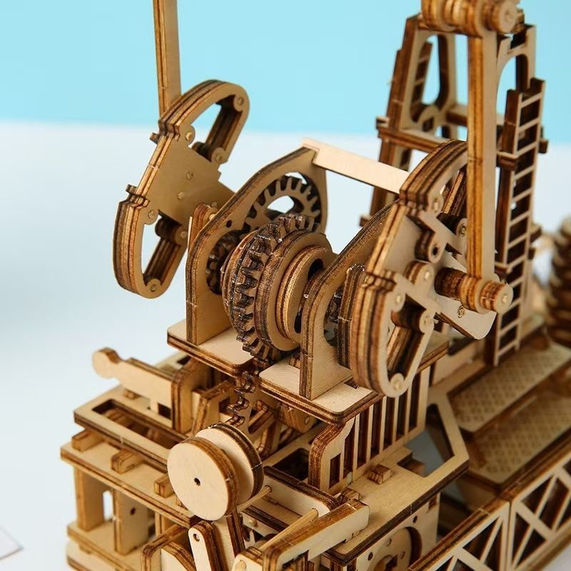 Oil Derrick 3D Wooden Puzzle Mechanical Engineering Model with Warm Light DIY