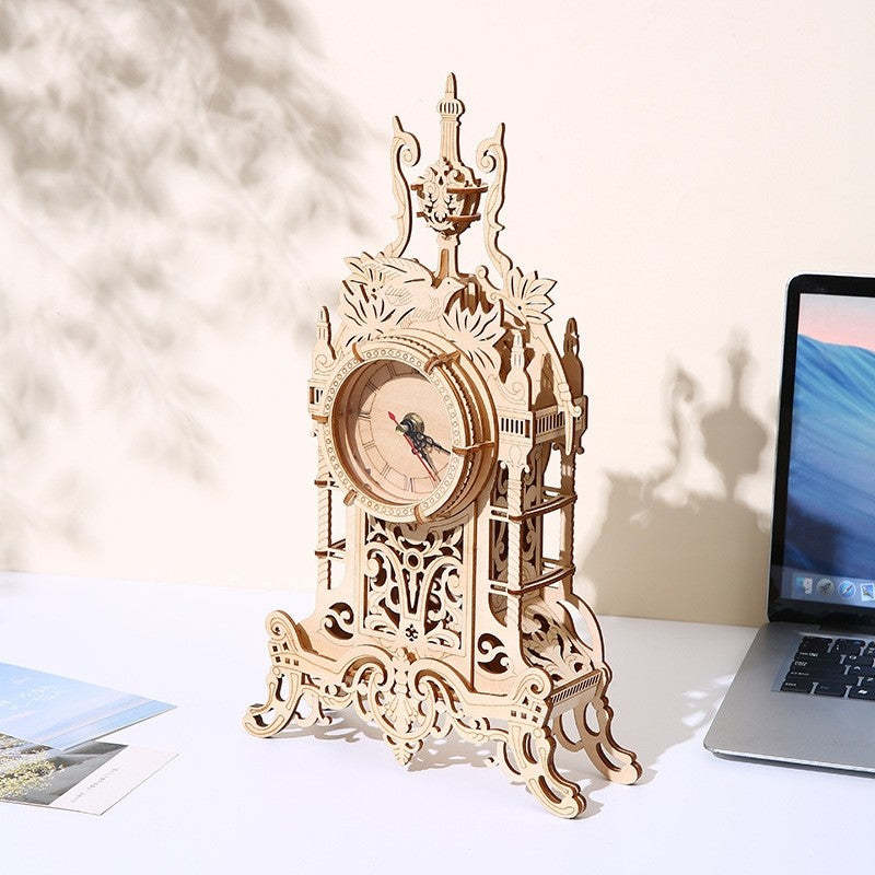 Old Clock Tower 3D Wooden Puzzle Vintage Hollow Out Design Educational DIY Toy