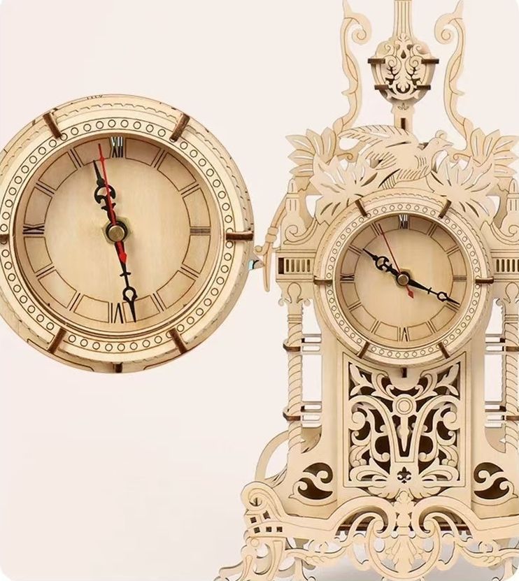Old Clock Tower 3D Wooden Puzzle Vintage Hollow Out Design Educational DIY Toy