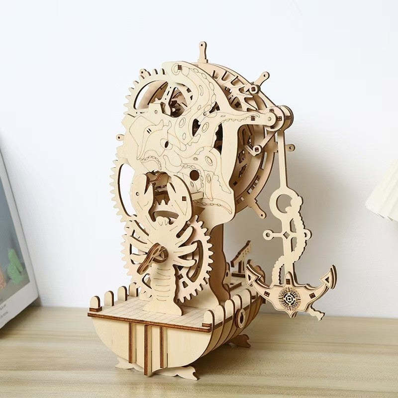 Pirate Ship Clock 3D Wooden Puzzle DIY Mechanical Pendulum Educational Toy