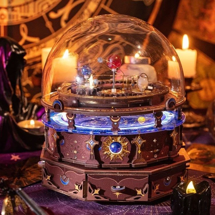 Planisphere DIY Music Box with Rotating Planets and Starry Light Display