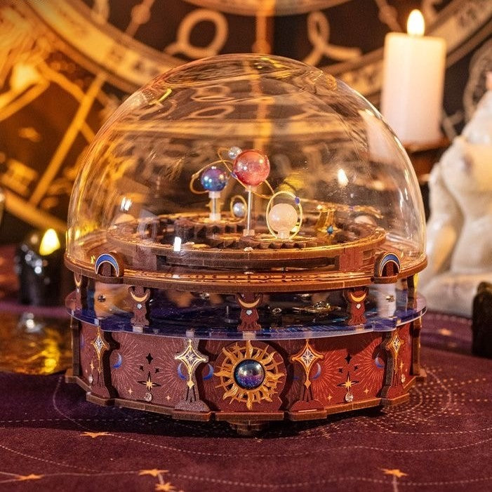 Planisphere DIY Music Box with Rotating Planets and Starry Light Display